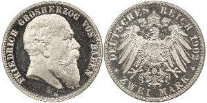 2 Mark Grand Duchy of Baden (1806-1918) Silber Friedrich I. (Baden, Großherzog) (1826 - 1907)