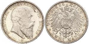 2 Mark Grand Duchy of Baden (1806-1918) Silber Friedrich I. (Baden, Großherzog) (1826 - 1907)