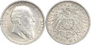 2 Mark Grand Duchy of Baden (1806-1918) Silber Friedrich I. (Baden, Großherzog) (1826 - 1907)