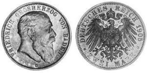 2 Mark Grand Duchy of Baden (1806-1918) Silber Friedrich I. (Baden, Großherzog) (1826 - 1907)