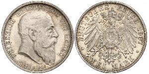 2 Mark Grand Duchy of Baden (1806-1918) Silber Friedrich I. (Baden, Großherzog) (1826 - 1907)