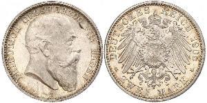 2 Mark Grand Duchy of Baden (1806-1918) Silber Friedrich I. (Baden, Großherzog) (1826 - 1907)