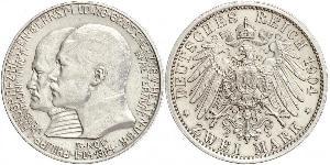 2 Mark Großherzogtum Hessen (1806 - 1918) Silber Ernst Ludwig (Hessen-Darmstadt, Großherzog) (1868 - 1937)