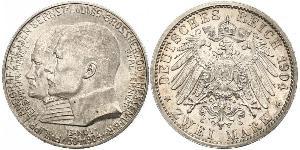 2 Mark Großherzogtum Hessen (1806 - 1918) Silber Ernst Ludwig (Hessen-Darmstadt, Großherzog) (1868 - 1937)