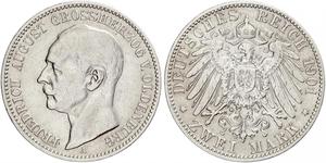 2 Mark Großherzogtum Oldenburg (1814 - 1918) Silber Friedrich August III. (Sachsen) (1865-1932)