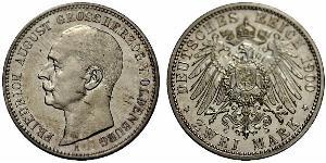 2 Mark Großherzogtum Oldenburg (1814 - 1918) Silber Friedrich August III. (Sachsen) (1865-1932)