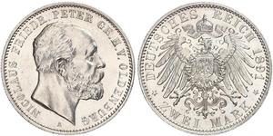 2 Mark Großherzogtum Oldenburg (1814 - 1918) Silber Peter II. (Oldenburg) (1827 - 1900)