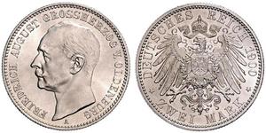 2 Mark Großherzogtum Oldenburg (1814 - 1918) Silber Friedrich August III. (Sachsen) (1865-1932)
