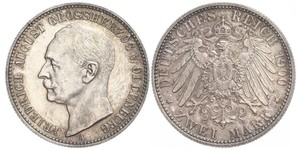 2 Mark Großherzogtum Oldenburg (1814 - 1918) Silber Friedrich August III. (Sachsen) (1865-1932)