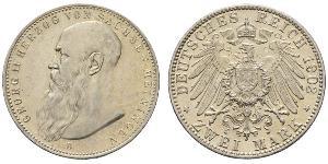 2 Mark Herzogtum Sachsen-Meiningen (1680 - 1918) Silber Georg II. (Sachsen-Meiningen)