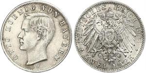 2 Mark Königreich Bayern (1806 - 1918) Silber Otto (Bayern)(1848 – 1916)