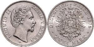 2 Mark Königreich Bayern (1806 - 1918) Silber Ludwig II. (Bayern)(1845 – 1886)