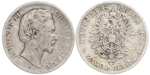 2 Mark Königreich Bayern (1806 - 1918) Silber Ludwig II. (Bayern)(1845 – 1886)