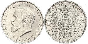 2 Mark Königreich Bayern (1806 - 1918) Silber Ludwig III. (Bayern) (1845 – 1921)