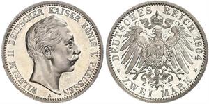 2 Mark Königreich Preußen (1701-1918) Silber Wilhelm II, German Emperor (1859-1941)