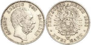 2 Mark Königreich Sachsen (1806 - 1918) Silber Albert (Sachsen)
