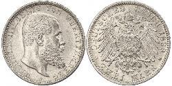 2 Mark Königreich Württemberg (1806-1918) Silber Wilhelm II, German Emperor (1859-1941)
