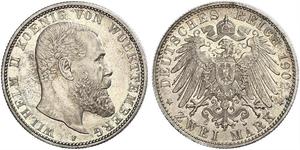 2 Mark Königreich Württemberg (1806-1918) Silber Wilhelm II, German Emperor (1859-1941)