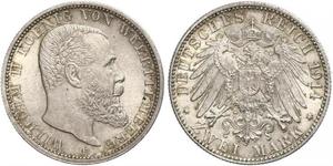 2 Mark Königreich Württemberg (1806-1918) Silber Wilhelm II, German Emperor (1859-1941)