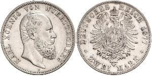 2 Mark Königreich Württemberg (1806-1918) Silber Karl (Württemberg)