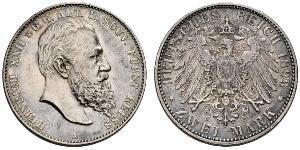 2 Mark Reuß älterer Linie (1778 - 1918) Silber Heinrich XXII (1859 - 1902)