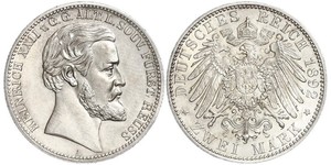 2 Mark Reuß älterer Linie (1778 - 1918) Silber Heinrich XXII (1859 - 1902)