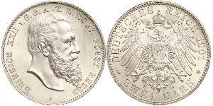 2 Mark Reuß älterer Linie (1778 - 1918) Silber Heinrich XXII (1859 - 1902)