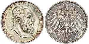 2 Mark Reuß älterer Linie (1778 - 1918) Silber Heinrich XXII (1859 - 1902)