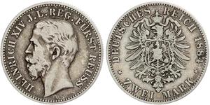 2 Mark Reuß älterer Linie (1778 - 1918) Silber Heinrich XIV. (Reuß jüngere Linie)