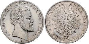 2 Mark Reuß älterer Linie (1778 - 1918) Silber Heinrich XXII (1859 - 1902)