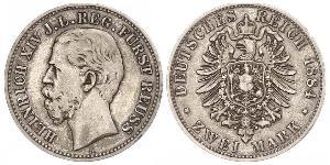 2 Mark Reuß älterer Linie (1778 - 1918) Silber Heinrich XIV. (Reuß jüngere Linie)