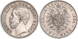 2 Mark Reuß älterer Linie (1778 - 1918) Silber Heinrich XIV. (Reuß jüngere Linie)