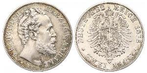 2 Mark Anhalt-Dessau (1603 -1863) / Duchy of Anhalt (1806 - 1918) Silver Frederick I, Duke of Anhalt (1831-1904)