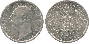 2 Mark Anhalt-Dessau (1603 -1863) / Duchy of Anhalt (1806 - 1918) Silver Friedrich II, Duke of Anhalt (1856 – 1918)