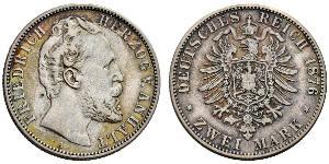 2 Mark Anhalt-Dessau (1603 -1863) / Duchy of Anhalt (1806 - 1918) Silver Frederick I, Duke of Anhalt (1831-1904)