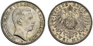 2 Mark Duchy of Mecklenburg-Schwerin (1352-1918) Silver Frederick Francis IV, Grand Duke of Mecklenburg (1882 - 1945)
