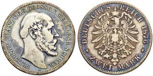 2 Mark Duchy of Mecklenburg-Schwerin (1352-1918) Silver Frederick Francis II, Grand Duke of Mecklenburg-Schwerin