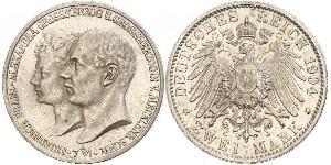 2 Mark Duchy of Mecklenburg-Schwerin (1352-1918) Silver Frederick Francis IV, Grand Duke of Mecklenburg (1882 - 1945)