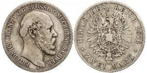2 Mark Duchy of Mecklenburg-Schwerin (1352-1918) Silver Frederick Francis II, Grand Duke of Mecklenburg-Schwerin