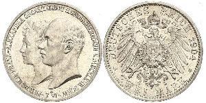 2 Mark Duchy of Mecklenburg-Schwerin (1352-1918) Silver Frederick Francis IV, Grand Duke of Mecklenburg (1882 - 1945)