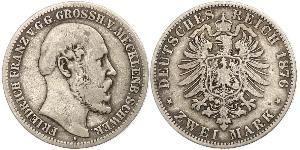 2 Mark Duchy of Mecklenburg-Schwerin (1352-1918) Silver Frederick Francis II, Grand Duke of Mecklenburg-Schwerin
