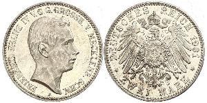 2 Mark Duchy of Mecklenburg-Schwerin (1352-1918) Silver Frederick Francis IV, Grand Duke of Mecklenburg (1882 - 1945)