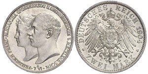 2 Mark Duchy of Mecklenburg-Schwerin (1352-1918) Silver Frederick Francis IV, Grand Duke of Mecklenburg (1882 - 1945)