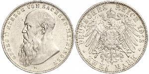 2 Mark Duchy of Saxe-Meiningen (1680 - 1918) Silver Georg II, Duke of Saxe-Meiningen