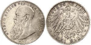 2 Mark Duchy of Saxe-Meiningen (1680 - 1918) Silver Georg II, Duke of Saxe-Meiningen