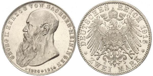 2 Mark Duchy of Saxe-Meiningen (1680 - 1918) Silver Georg II, Duke of Saxe-Meiningen
