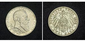 2 Mark Grand Duchy of Baden (1806-1918) Silver Frederick I, Grand Duke of Baden (1826 - 1907)