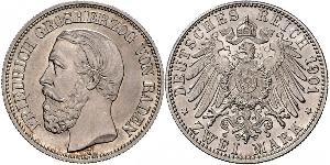 2 Mark Grand Duchy of Baden (1806-1918) Silver Frederick I, Grand Duke of Baden (1826 - 1907)