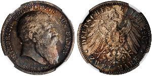 2 Mark Grand Duchy of Baden (1806-1918) Silver Frederick I, Grand Duke of Baden (1826 - 1907)