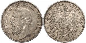 2 Mark Grand Duchy of Baden (1806-1918) Silver Frederick I, Grand Duke of Baden (1826 - 1907)